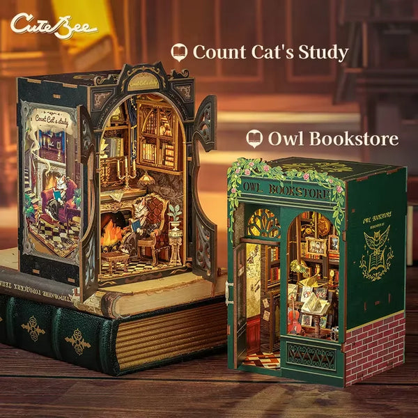 Retro Bookshop DIY Book Nook Kit — Wooden Bookshelf Insert