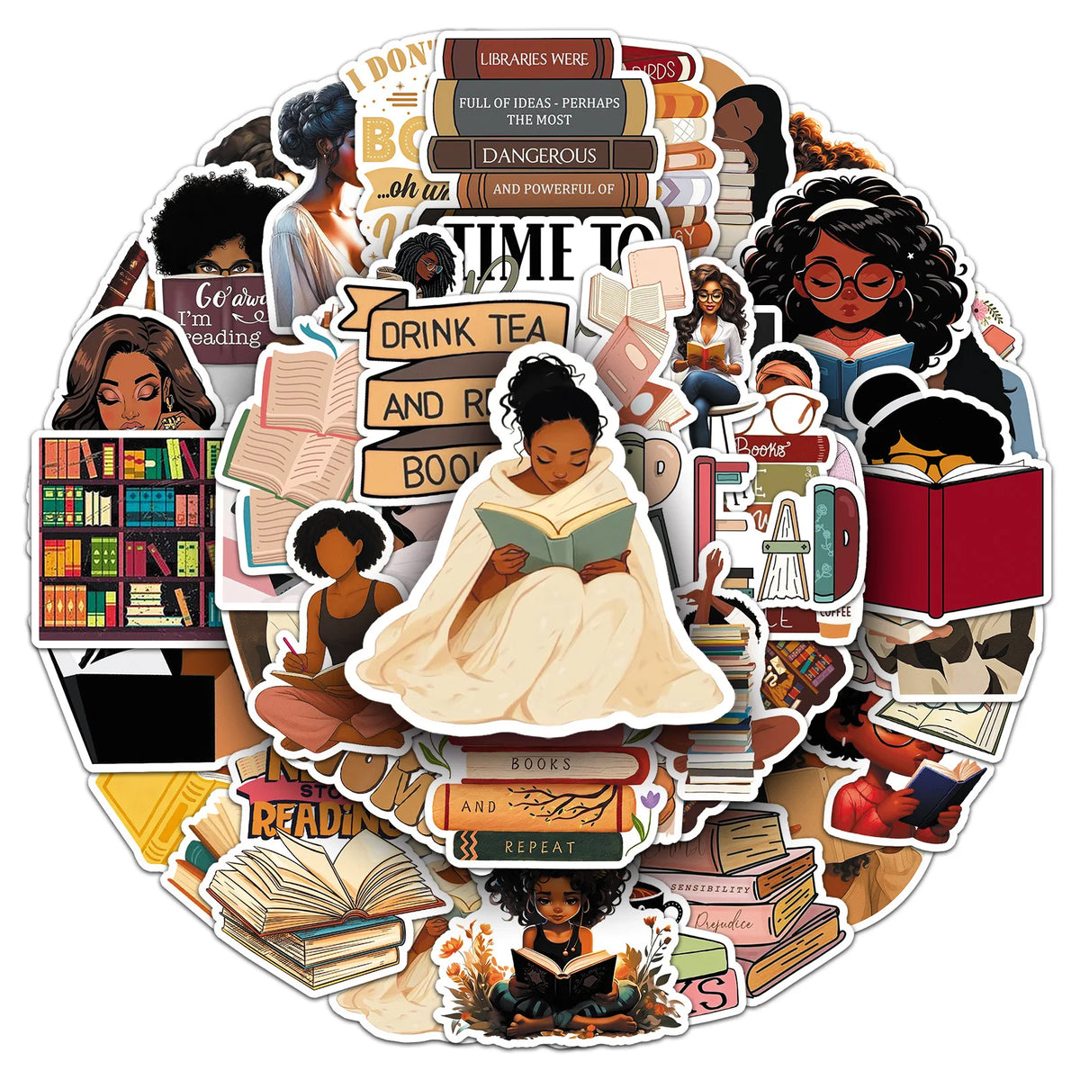 Black Girl Bookworm Sticker Pack — 50 Pieces